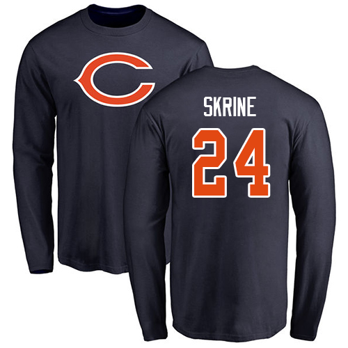 Chicago Bears Men Navy Blue Buster Skrine Name and Number Logo NFL Football #24 Long Sleeve T Shirt